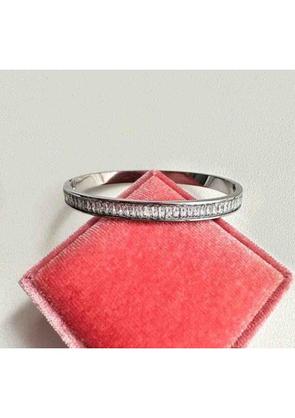 Silver Çelik Baget Taşlı Kelepçe Bileklik fiyatları