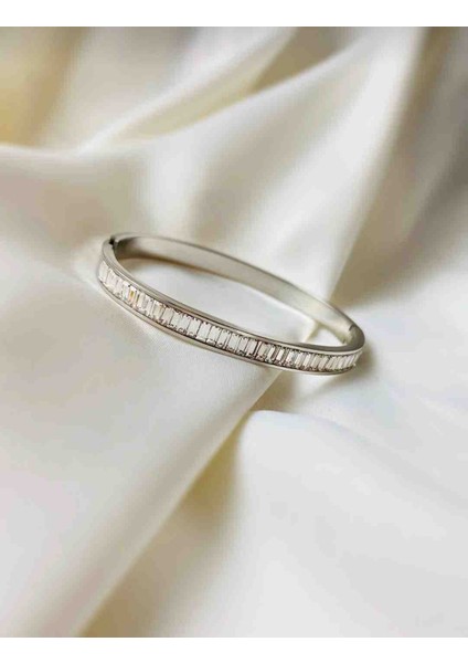 Silver Çelik Baget Taşlı Kelepçe Bileklik modelleri