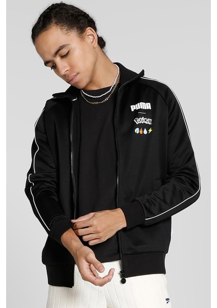 x Pokemon T7 Ful Zip Jacket Erkek Pokemon Grafikli Spor Ceket Siyah