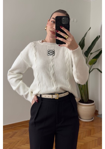 Bisiklet Yaka Orj Marka Nakışlı Kazak- Ekru fiyatları