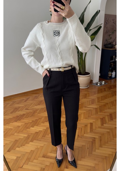 Bisiklet Yaka Orj Marka Nakışlı Kazak- Ekru modelleri