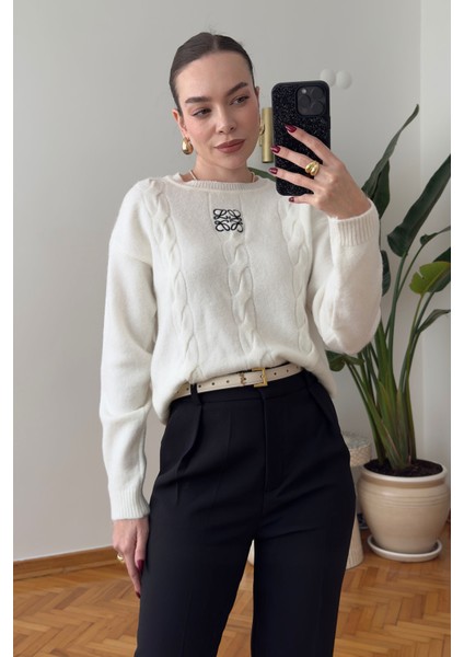 Bisiklet Yaka Orj Marka Nakışlı Kazak- Ekru fırsatları