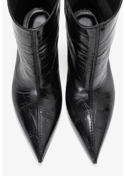 Nuvıa Siyah Baskı Sivri Burunlu Kadın Topuklu Bot fiyatları