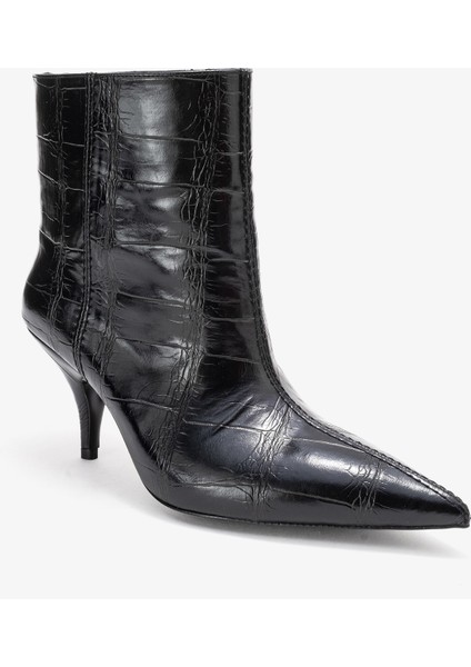 Nuvıa Siyah Baskı Sivri Burunlu Kadın Topuklu Bot modelleri