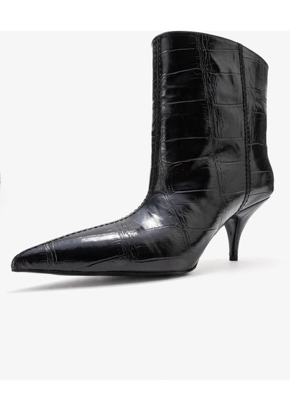 Nuvıa Siyah Baskı Sivri Burunlu Kadın Topuklu Bot fırsatları