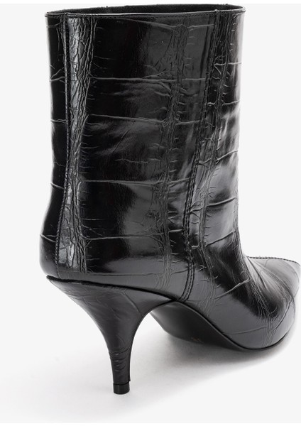 Nuvıa Siyah Baskı Sivri Burunlu Kadın Topuklu Bot indirimleri