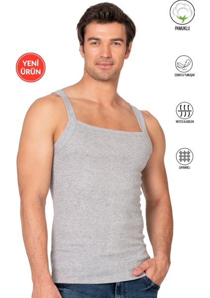 Özkan 11292 Erkek %100 Pamuklu Ribana Kumaş Ince Askılı Geniş Yaka Atlet Esnek Yumuşak