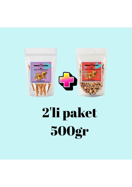 Köpek Çiğneme ve Ödül Mamaları 2'li Paket 500GR Inek Meme Parçaları + Akciğer Küpleri 1cm