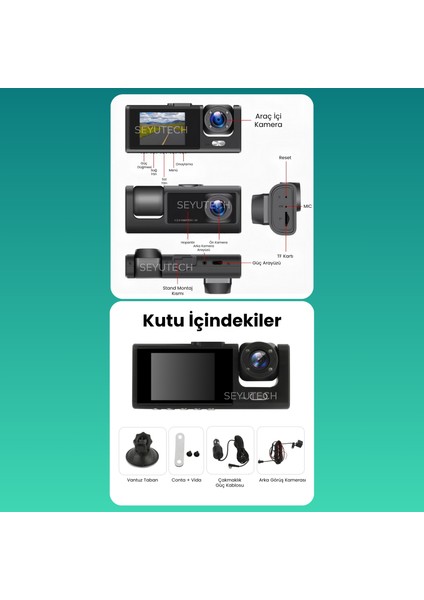 Araç Içi Hd Kamera 3 Kameralı Wifi Özellikli 1080P Full Hd Gece Görüşlü G-SENSÖR DASHCAM C309 indirimleri