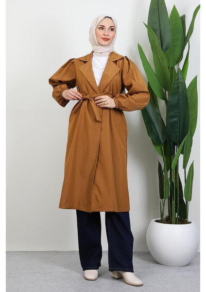 Selin Balon Kol Trenç Camel