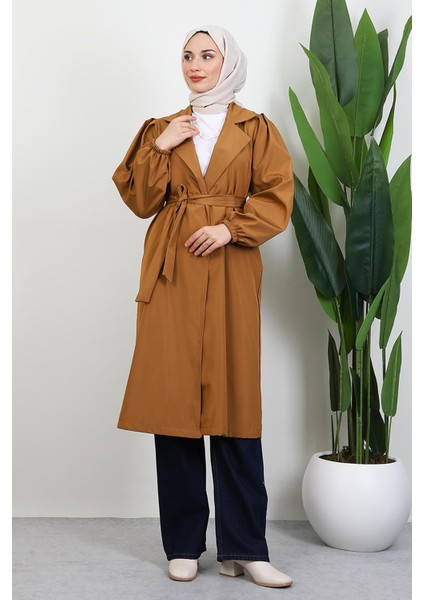 Selin Balon Kol Trenç Camel modelleri