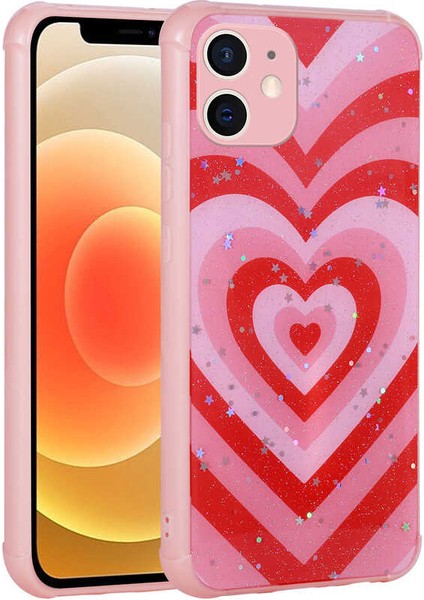 iPhone 11 Kılıf Simli Desenli Kamera Korumalı Parlak Senk Popy Kapak-Kalp