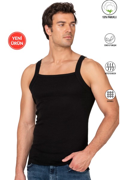 Özkan 11292 Erkek %100 Pamuklu Ribana Kumaş Ince Askılı Geniş Yaka Atlet Esnek Yumuşak