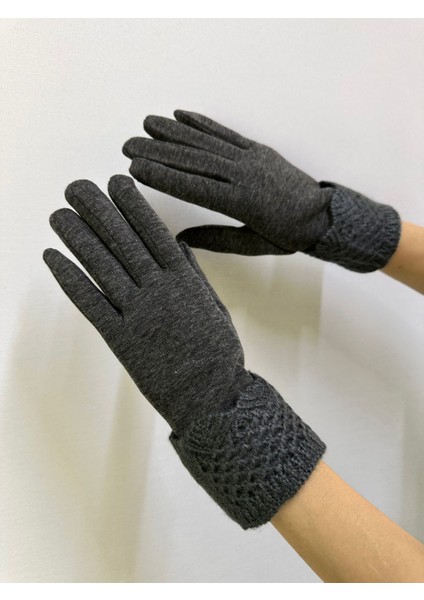 Füme Triko Desenli Dokunmatik Parmak Kadın Eldiven modelleri