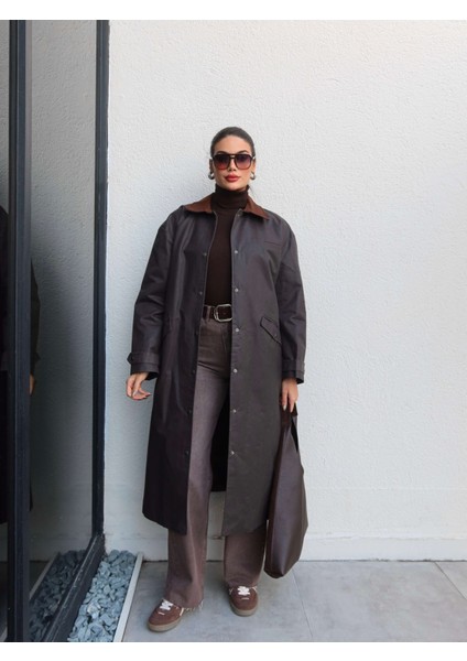 Kadife Yaka Çıtçıtlı Trench