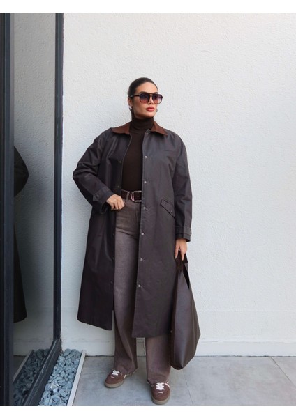 Kadife Yaka Çıtçıtlı Trench fırsatları