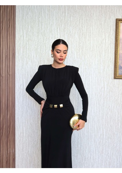 Omuz Vatkalı Bel Aksesuar Elbise fiyatları