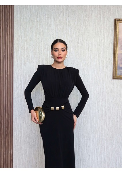 Omuz Vatkalı Bel Aksesuar Elbise fırsatları