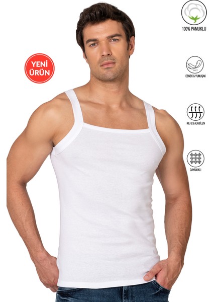 Özkan 11292 Erkek %100 Pamuklu Ribana Kumaş Ince Askılı Geniş Yaka Atlet Esnek Yumuşak