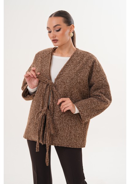 Kırçıllı Önü Bağlamalı Kahve Oversize Kaban fiyatları