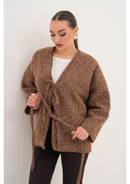 Kırçıllı Önü Bağlamalı Kahve Oversize Kaban fırsatları