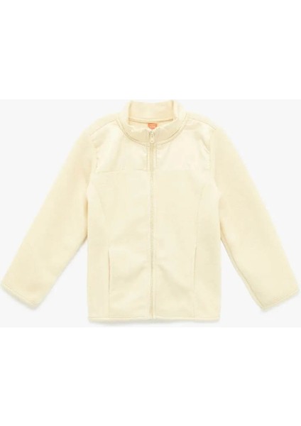 Uzun Kollu Cepli Dik Yaka Fermuarlı Bej Erkek Bebek Sweatshirt 6WMB10205TK