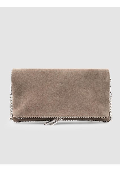 Zımba Detaylı Vizon Süet Kadın Omuz Çantası