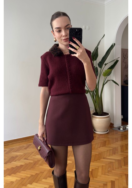 Leopar Yakalı Premium Triko- Bordo fırsatları