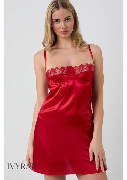 Kadın Dantelli Ayarlanabilir Askılı Mini Gecelik Iç Giyim Cilde Dost Ipeksi Dokulu Zarif Tasarım indirimleri