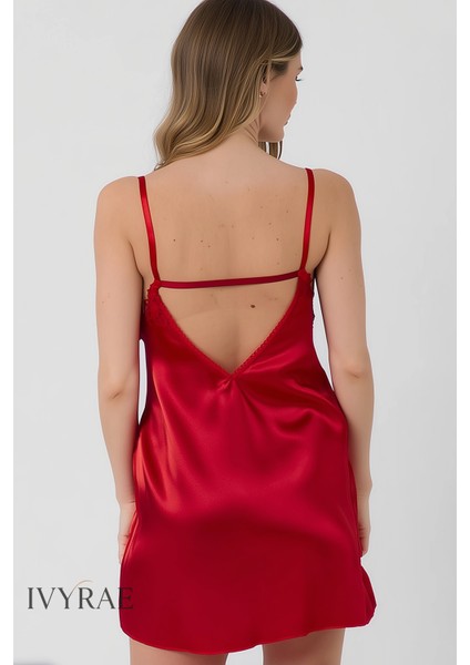 Kadın Dantelli Ayarlanabilir Askılı Mini Gecelik Iç Giyim Cilde Dost Ipeksi Dokulu Zarif Tasarım