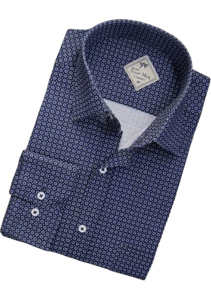 Klasik Geniş Kesim Desenli Uzun Kollu Erkek Gömlek