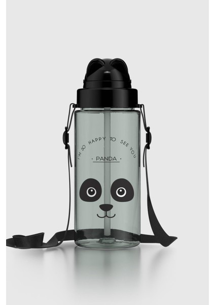 Taffy Desenli 500 ml Askılı Pipetli Tritan Çocuk Matara 912080 Siyah