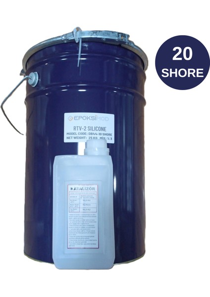 Rtv 2 Kalıp Silikonu 1. Sınıf Sıvı Silikon 25 kg 20 Shore Yarı Şeffaf Renk