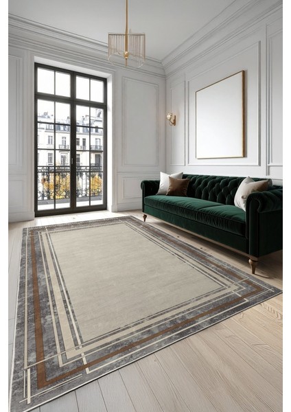 Modern Mimarlığın Zemindeki Yansıması Mermer Dokulu Çerçeveli Kaymaz Taban Halı modelleri