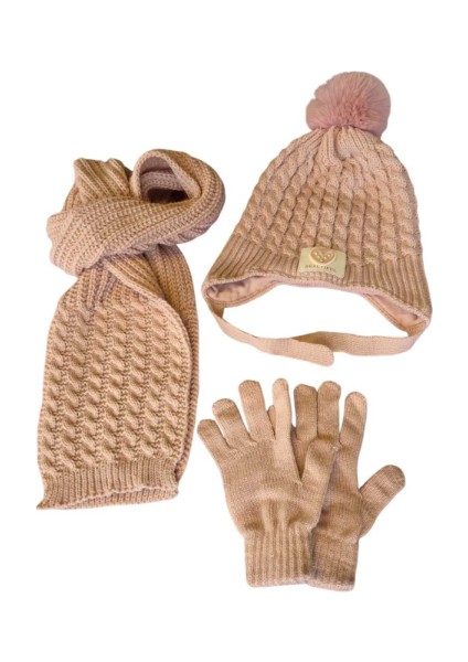 Kitti 4-8 Yaş Kız Çocuk Atkı Bere Eldiven 3'lü Takım