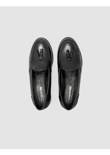 %100 Hakiki Deri Siyah Püsküllü Kadın Loafer modelleri