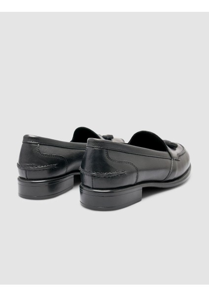 %100 Hakiki Deri Siyah Püsküllü Kadın Loafer fırsatları