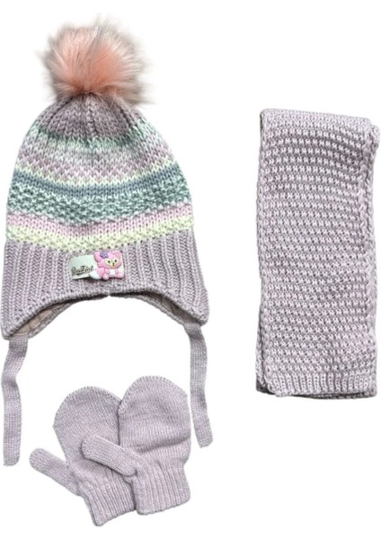 Kitti 0-18 Ay Kız Bebek Atkı Bere Eldiven 3'lü Takım