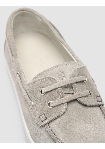 %100 Hakiki Deri Gri Süet Kadın Loafer