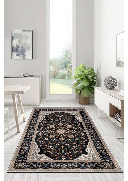 Zeminde Bir Saray Medalyonlu ve Çiçekli Halı Tasarımı - Kaymaz Taban