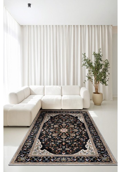 Zeminde Bir Saray Medalyonlu ve Çiçekli Halı Tasarımı - Kaymaz Taban modelleri