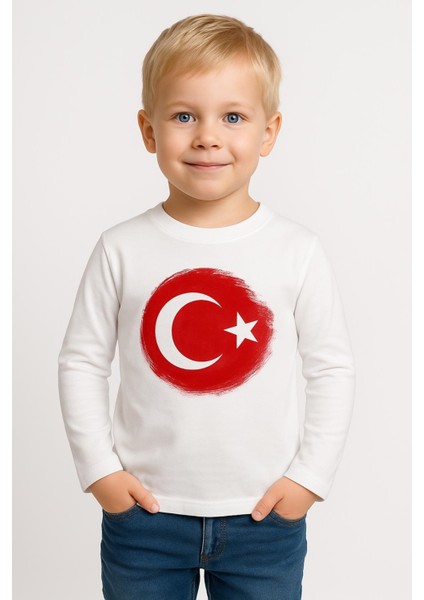 Erkek Çocuk Bayrak Baskılı Uzun Kol T-Shirt - Beyaz fiyatları