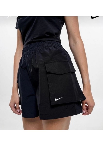 Sportswear Essential Woven 13 cm Yüksek Belli Siyah Kadın Şort