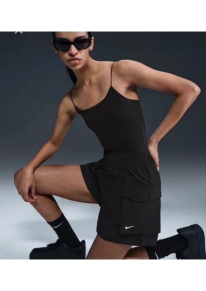 Sportswear Essential Woven 13 cm Yüksek Belli Siyah Kadın Şort