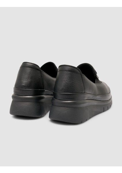 %100 Hakiki Deri Taşlı Siyah Kadın Comfort Ayakkabı modelleri