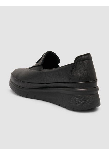 %100 Hakiki Deri Taşlı Siyah Kadın Comfort Ayakkabı indirimleri