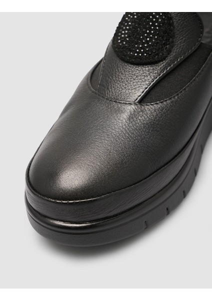 %100 Hakiki Deri Taşlı Siyah Kadın Comfort Ayakkabı