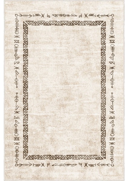 Zeminde Geleneksel Izler Geometrik Motifli Bej Renkli Kaymaz Taban Halı fırsatları