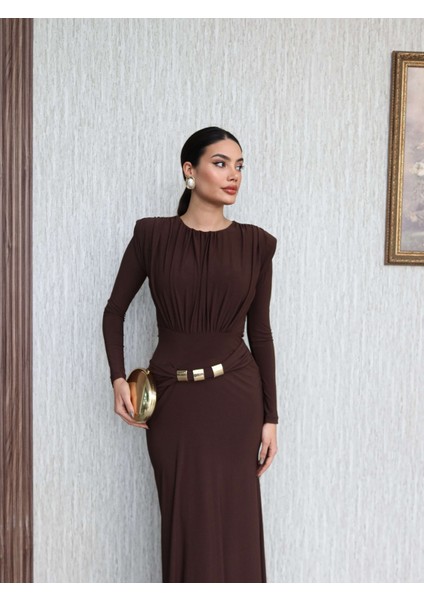 Omuz Vatkalı Bel Aksesuar Elbise fiyatları