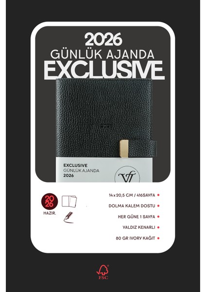 Exclusive 2026 Günlük Ajanda A5 (14x21cm) Ivory 80gr. İçi Değişebilir